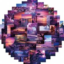 50 张紫色宁静风景贴纸乙烯基美学贴纸，适用于剪贴簿、日记、笔记本电脑、保险杠、滑板、水瓶、电脑、手机、卡通、安全帽、汽车贴纸和贴花、学校用品、返校 - 彩色 - 查看 9