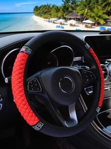 MEIKAXIU 1 件 PU 皮革 3D 刺绣带水钻汽车方向盘套（无内圈）闪亮风格女士，适合 14.5-15 英寸汽车配件 - 均碼 - 查看 18