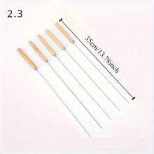 10pcs, Barbecue Skewers, Stainless Steel Skewers For BBQ, Multifunctional Metal BBQ Skewers, Grilling Stainless Steel Skewers, Barbecue Skewers With Wooden Handle, BBQ Needle Sticks, Outdoor Cooking, BBQ Supplies,