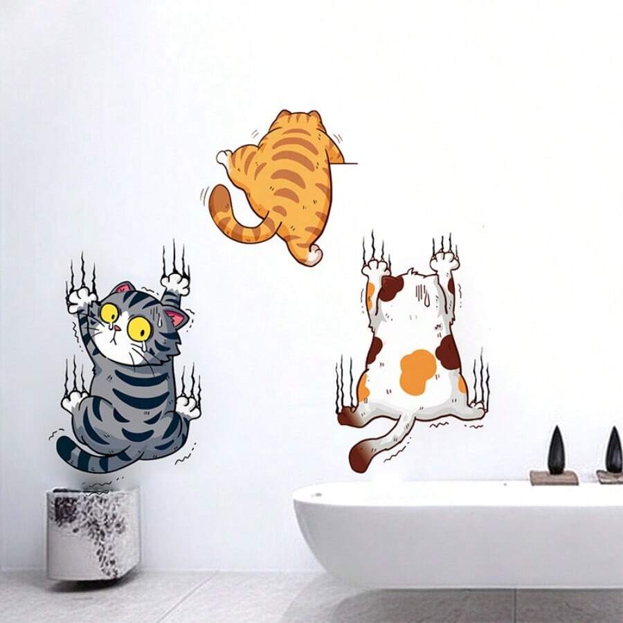 1 bộ Miếng dán tường hình mèo hoạt hình đáng yêu sáng tạo tự dính cho phòng khách, lối vào, phòng ngủ, phòng tắm, nhà vệ sinh, trang trí nhà bằng decal vinyl, dùng để trang trí phòng ngủ, đồ dùng trang trí phòng, dùng để trang trí Halloween, trang trí mùa thu, trang trí lớp học, miếng dán có thể tháo rời - Nhiều màu - Xem 1