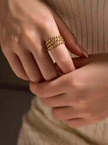 1 chiếc nhẫn mở bằng thép không gỉ có thể điều chỉnh màu vàng, thời trang - Vàng - Xem 2