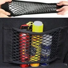 1入車用勾環收納網後備箱整理袋，滅火器清潔用品收納固定支架，雙層彈性網袋 - 適用於絨面 - 黑色 - 查看 7