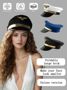 1pc Carnival Party Pilot Hat, Aviation Captain Hat, Stage Prop Performance Wide Brim Hat, Adult Aviation Crew Pilot Cap, Costume Role Play Hat - Multicolor - View 1