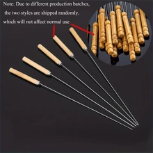10pcs, Barbecue Skewers, Stainless Steel Skewers For BBQ, Multifunctional Metal BBQ Skewers, Grilling Stainless Steel Skewers, Barbecue Skewers With Wooden Handle, BBQ Needle Sticks, Outdoor Cooking, BBQ Supplies,