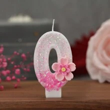1pc Creative Handmade Pink Glitter Two-Layer Flower & Number Birthday Cake Candle With Pink Glitter Five-Petal Flower Decor, Party Decoration Candle,Christmas - Multicolor - View 19