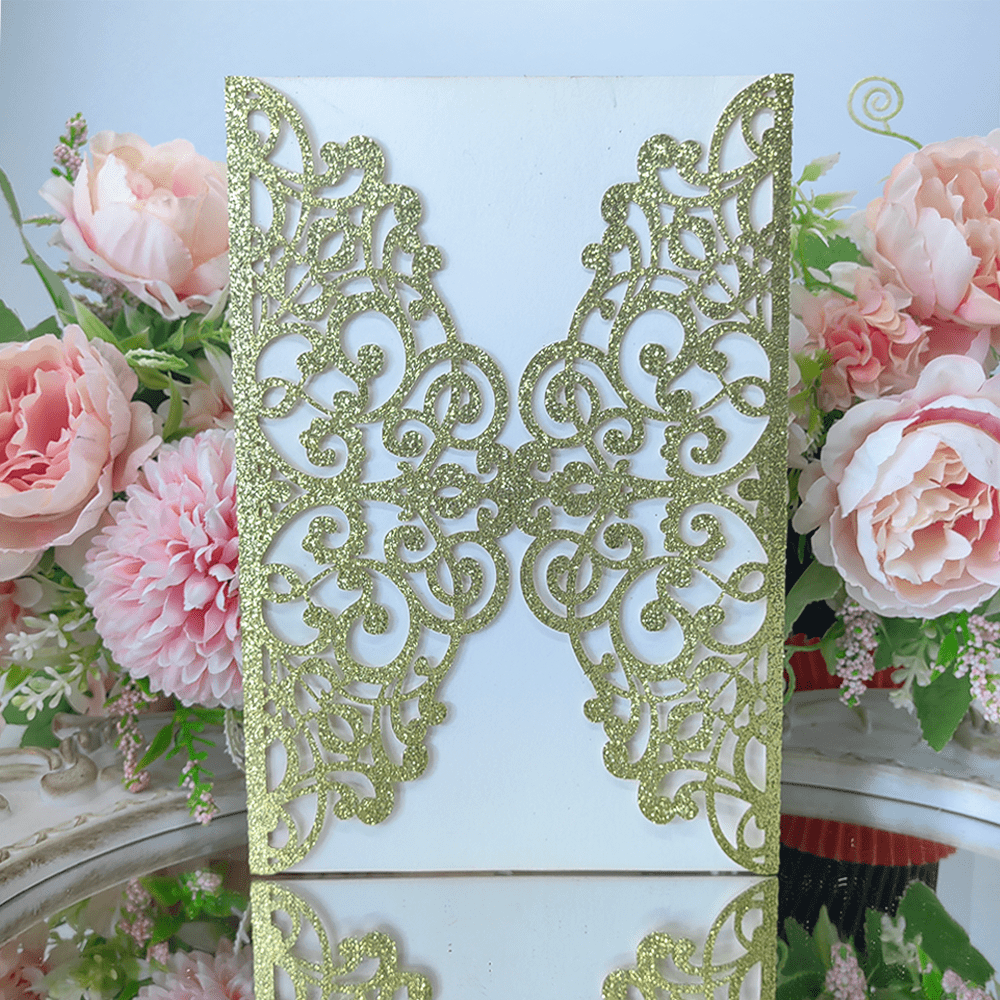 10 piezas de tarjetas de invitación con brillo dorado personalizadas para bodas, cumpleaños, bautizos, fiestas de 15 años (sin inserciones, sin sobres) - Mejores regalos, decoración de bodas, decoración del hogar, decoración de habitaciones, recuerdos de fiestas, decoración para novia, graduación, cumpleaños, decoraciones de despedida de soltera