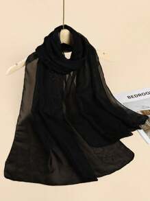 1 件纯色围巾女士雪纺小围巾配饰女士 - 黑色 - 查看 2