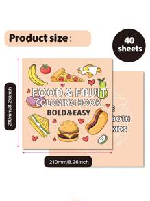 1pc Creative Coloring Book With 40 Pages Of Food & Fruit Cartoons, Ideal As Birthday Or Festival Gift Back To School