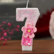 闪亮粉色块花与数字生日蜡烛、蛋糕装饰、派对用品、浪漫氛围、手工DIY成人礼蜡烛、返校情人节 - 彩色 - 查看 16