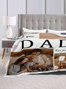 1pc Printed Flannel Coral Fleece Air Conditioned Blanket With Customizable Text And Photo For Dad, Father's Day Gift, Suitable For Living Room, Bedroom, Office Home Decoration/Party Decoration