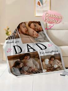 1pc Printed Flannel Coral Fleece Air Conditioned Blanket With Customizable Text And Photo For Dad, Father's Day Gift, Suitable For Living Room, Bedroom, Office Home Decoration/Party Decoration