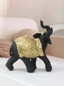 Estatua/ornamento de elefante negro y dorado, decoración de artesanía de resina para dormitorio y oficina - Negro - Ver 4