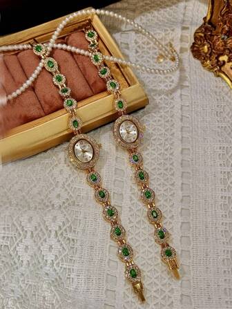 1pc New Arrival High-End Colorful Tourmaline Gemstone & Zirconia Inlaid Luxury Vintage Elegant Fashion Women's Watch; Ellipse Shaped Dial & 30m Waterproof; Suitable For Daily Wear And Occasions Like Parties And Vacations To Decorate Women's Wrists