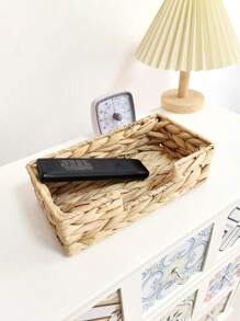 1 Water Hyacinth Woven Basket, Square Napkin Holder For Toilet Paper Arrangement And Storage, Wicker Basket, Toilet Tank Storage Basket, Home Arrangement And Storage Supplies - Khaki - View 9