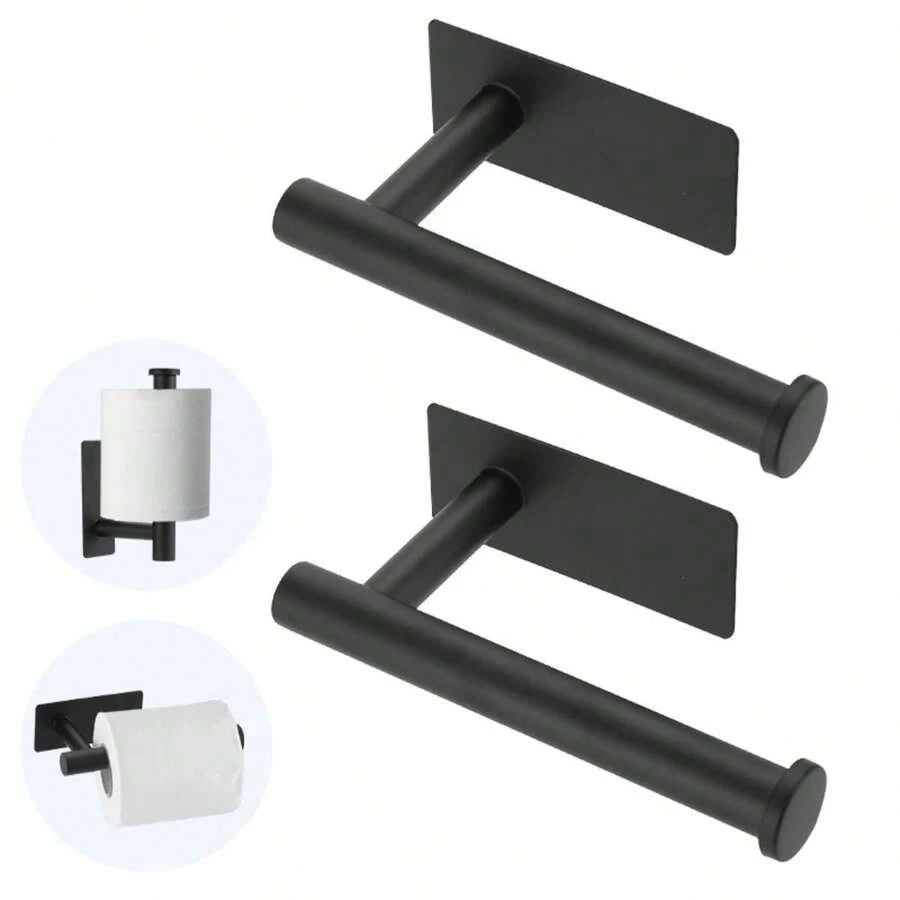 1入組掛壁式馬桶紙巾架，簡約不鏽鋼無需鑽孔廁紙架，適用於浴室 - 黑色 - 查看 1