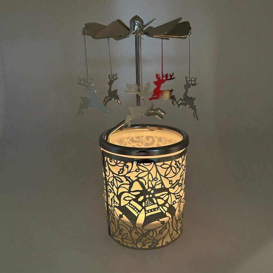 1套D63.5*H16.5CM不銹鋼鹿造型白鋼電鍍旋轉蠟燭架，適用於聖誕節裝飾蠟燭旋轉器 - 銀色 - 查看 1