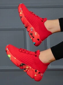 Sapatos Casuais de Enfiar da Moda para Casais, Sapatos de Meia Respiráveis, Leves e Confortáveis de Primavera/Outono, Sapatos Macios e Duráveis para Corridas Esportivas - Vermelho - Ver 7