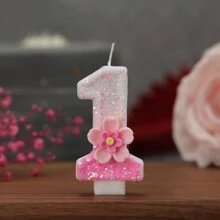 1pc Creative Handmade Pink Glitter Two-Layer Flower & Number Birthday Cake Candle With Pink Glitter Five-Petal Flower Decor, Party Decoration Candle,Christmas - Multicolor - View 14