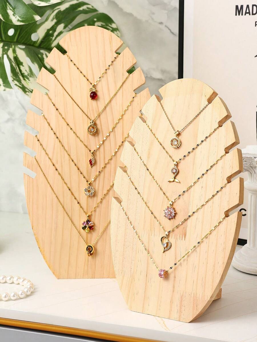 Soporte de exhibición de joyas de madera maciza para collares, pulseras y colgantes, decoración de accesorios, 1 pieza - color madera - Ver 1