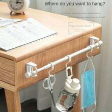 1pc 360° Rotational Telescopic Pole Holder, Non-Drilling Strong Adhesive Hook, Towel Bar & Shower Curtain Rod Bracket - White - View 2