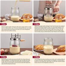 1 Stück manueller Butterrührer, Holzgriff schüttelt manuelle Butterhersteller mit Edelstahlgetriebe, Butterrührer Handkurbel Einmachglas, um köstliche selbstgemachte Butter zu kreieren, Essen, Küche, Reise, Küchenutensilien, Küchengeräte, Küchendinge. - Transparent - Übersicht 7