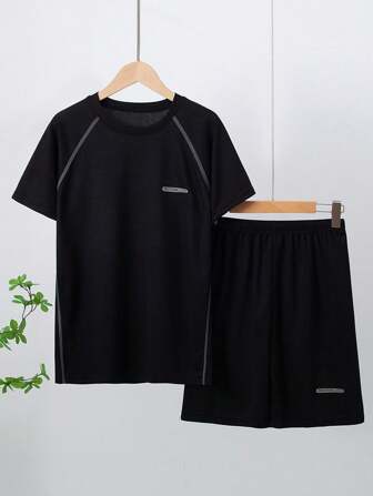Set van 2 stuks/set tienerjongens, sneldrogend, ademend mesh, sport-T-shirt en trainingsshort
