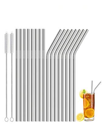 8 st/16 st Återanvändbara metallsugarrör i rostfritt stål, inklusive sugrörsrengöringsborste, 8,5-tums-vänliga metallstrån kompatibla med 20 oz kopp, kök, julklapp