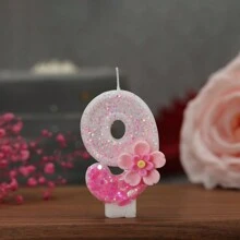 1pc Creative Handmade Pink Glitter Two-Layer Flower & Number Birthday Cake Candle With Pink Glitter Five-Petal Flower Decor, Party Decoration Candle,Christmas - Multicolor - View 13