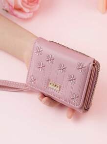 New Embroidered Flower Three-Fold Short Women's Bag Multi-Functional Fashion Handbag Multiple Card Slots Clutch Bag Coin Pink For Women Wallet Purse Wallet Small Wallet