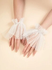 1 双水钻串珠蕾丝泡泡袖透明袖女式，适合婚礼派对和节日、学校