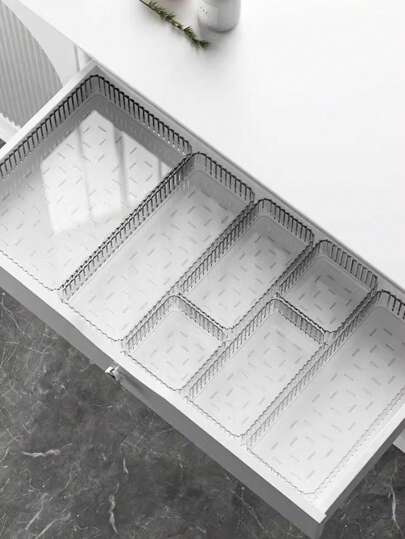 1 件/5 件套抽屉式化妆品收纳盒、香水收纳盒、梳妆台护肤品收纳盒、透明多尺寸组合乳液和样品收纳盒，非常适合储存化妆品、浴室柜收纳、办公用品整理架、厨房工具收纳架，适用于假日海滩、浴室收纳、卧室收纳，容量大