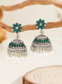 1 对彩色耳环，带水钻花、铃铛、仿珍珠和流苏饰物，迷人的耳饰适合女性日常佩戴、节日、婚礼和派对 - 多色 - 查看 7