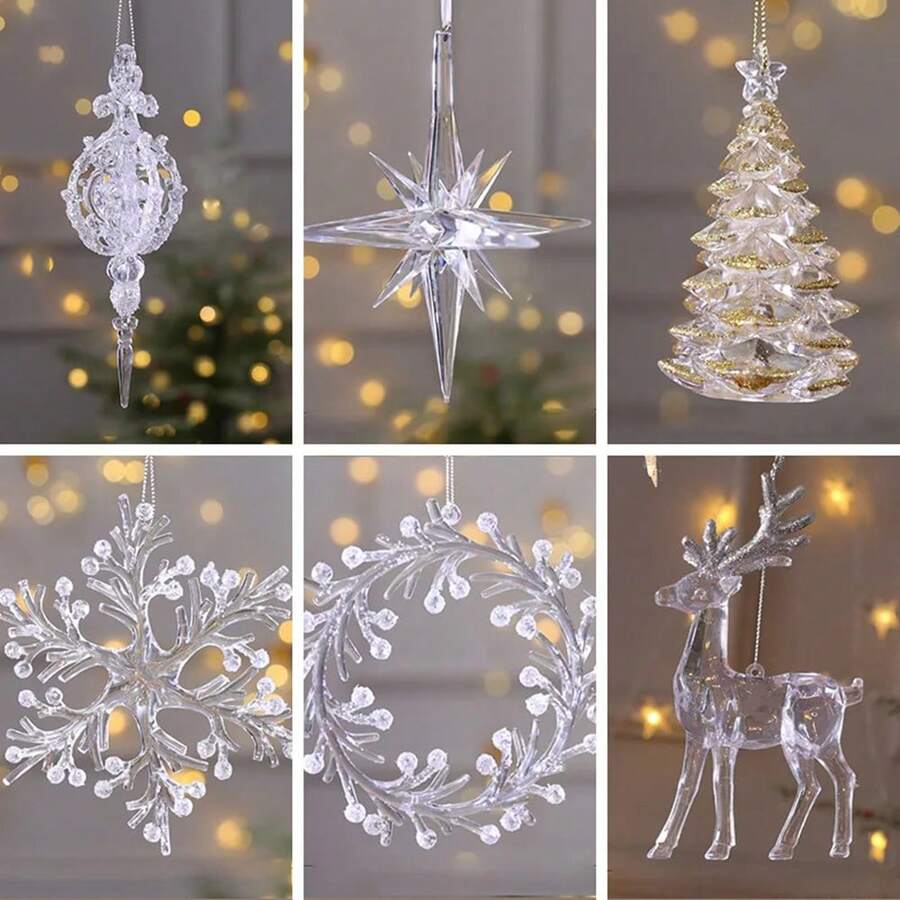 1 Pc Snowflake Icicle Drop Ornaments Crystal Christmas Tree Transparent Decoration Pendant Christmas Home Decoration Christmas - Transparent - View 1