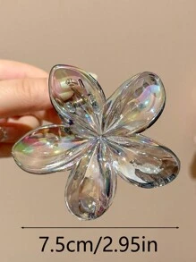 2 piezas Pinzas de pelo de plástico ligeras y grandes de 7,5 cm/2,95 pulgadas con diseño de flores holográficas blancas y negras de estilo de sirena para mujeres, elegantes y sencillas, adecuadas para uso diario casual, fiesta, viaje, lavado de cara, maquillaje, accesorio de vestimenta, accesorios para el cabello para mujeres, escuela, universidad, otoño e invierno