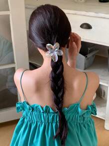 2 piezas Pinzas de pelo de plástico ligeras y grandes de 7,5 cm/2,95 pulgadas con diseño de flores holográficas blancas y negras de estilo de sirena para mujeres, elegantes y sencillas, adecuadas para uso diario casual, fiesta, viaje, lavado de cara, maquillaje, accesorio de vestimenta, accesorios para el cabello para mujeres, escuela, universidad, otoño e invierno