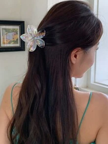 2 piezas Pinzas de pelo de plástico ligeras y grandes de 7,5 cm/2,95 pulgadas con diseño de flores holográficas blancas y negras de estilo de sirena para mujeres, elegantes y sencillas, adecuadas para uso diario casual, fiesta, viaje, lavado de cara, maquillaje, accesorio de vestimenta, accesorios para el cabello para mujeres, escuela, universidad, otoño e invierno