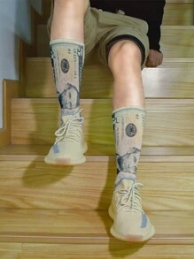 1pc 3d Personalized Socks With Dollar Element Print, Street Style Matching Creativity Over-The-Knee Casual Socks - Multicolor - View 9