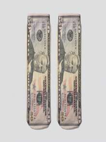 1pc 3d Personalized Socks With Dollar Element Print, Street Style Matching Creativity Over-The-Knee Casual Socks - Multicolor - View 10