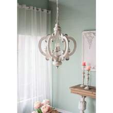 French Country Wood Chandelier, 6-Light Farmhouse Pendant Light Fixture With Adjustable Chain For Kitchen Foyer Hallway Entryway, Bulb Not Included