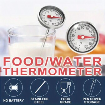 Un thermomètre de cuisson en acier inoxydable, outil de mesure de température de précision élevée à sonde liquide/eau/lait/café/pâtisserie/aliments, convient pour une utilisation sur bouteille à lait/température de l'eau/cuisine