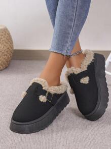 Women's Snow Boots Slippers New Autumn Winter Fashion Versatile Short Boots Anti-Slip Warm Fuzzy Mule Shoes - Black - View 1