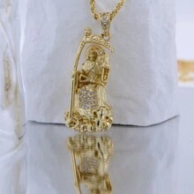 18K vergoldetes Kupfer mit eingelegtem Cubic Zirkonia Death God Anhänger Halskette, gedrehte Seil Kette, Hip Hop Stil, geeignet für und abgefahrene Punk Männer