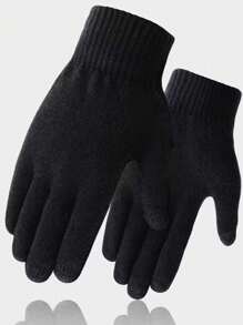 1pair Men's Winter Thickened And Warm Touch Screen Gloves, Anti-Skid Knitted Cycling Gloves With Thermal Lined - Black - View 2