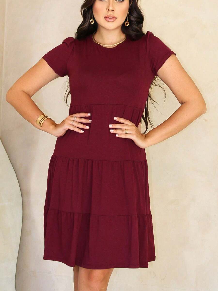 Women Midi Dresses - Burgundy - View 1
