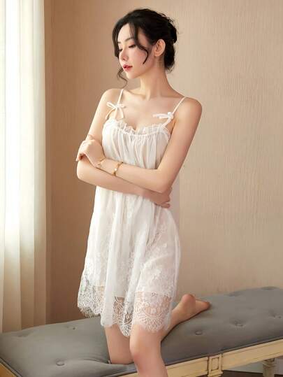 Bisouelle Bộ đồ ngủ ren gợi cảm và quyến rũ với dây đeo, và đồ ngủ mặc nhà kiểu Moo Moo.
