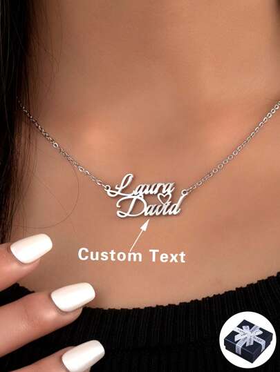 Personalized Stainless Steel Couples Name Necklace, Gold Plated Simple Heart Shaped Customized Neck Chain, High-End Valentine's Day Gift For Couple, Friend, Mom In Deluxe Gift Box Stylish,Fall Fashion,Contracted,Simple,Casual,Old Money Custom,Personalized,Unique Ideal Gifts For Her Girlfriend,Mom,Family,Friends,Daughter For Anniversaries,For Valentine's Day,For Mother's Day,For Birthdays,For Graduation,For Daily Wear,For Weddings,For Prom Valentines,Customized Fashion Word Necklaces,Chic Autumn,Black,Silver,Gold,Stylish,Colorful,Vintage,Simple,Unisex,Casual,Cuties,Custom,Personalized,Unique,Ideal Gifts For Him,Ideal Gifts For Her,Her,Boyfriend,Girlfriend,Dad,Mom,Family,Friends,For Anniversaries,For Birthdays,For Graduation,For Prom,For Party