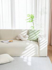 1 peça Capa de Sofá Elástica Desleixada Chenille Jacquard de Cor Sólida Quatro Estações, Estilo Moderno Minimalista Envolvente de Sofá Não Deslizante em Uma Peça, Adequado para Sofá em Forma de L e de 1/2/3/4 Lugares (Inclui Uma Fronha de Almofada) - Bege - Ver 4