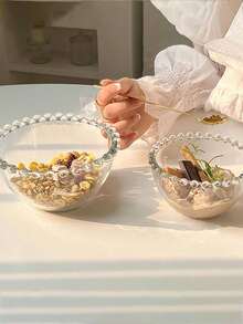 1 Beaded Clear Glass Bowl, Dessert Ice Cream Bowl, Breakfast Oatmeal Yogurt Bowl, Sugar Water Dessert Salad Fruit Bowl - Multi-Purpose Glass Bowl School Supplies,Back To School - Multicolor - View 4