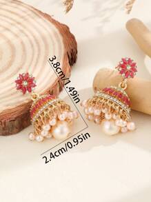 1 对彩色耳环，带水钻花、铃铛、仿珍珠和流苏饰物，迷人的耳饰适合女性日常佩戴、节日、婚礼和派对 - 多色 - 查看 3