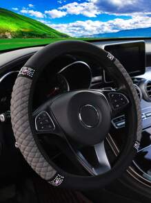 MEIKAXIU 1 件 PU 皮革 3D 刺绣带水钻汽车方向盘套（无内圈）闪亮风格女士，适合 14.5-15 英寸汽车配件 - 均碼 - 查看 7